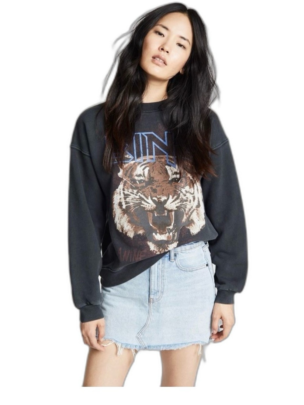 ANINE BING  Tiger Sweatshirt in Washed Black L NWOT